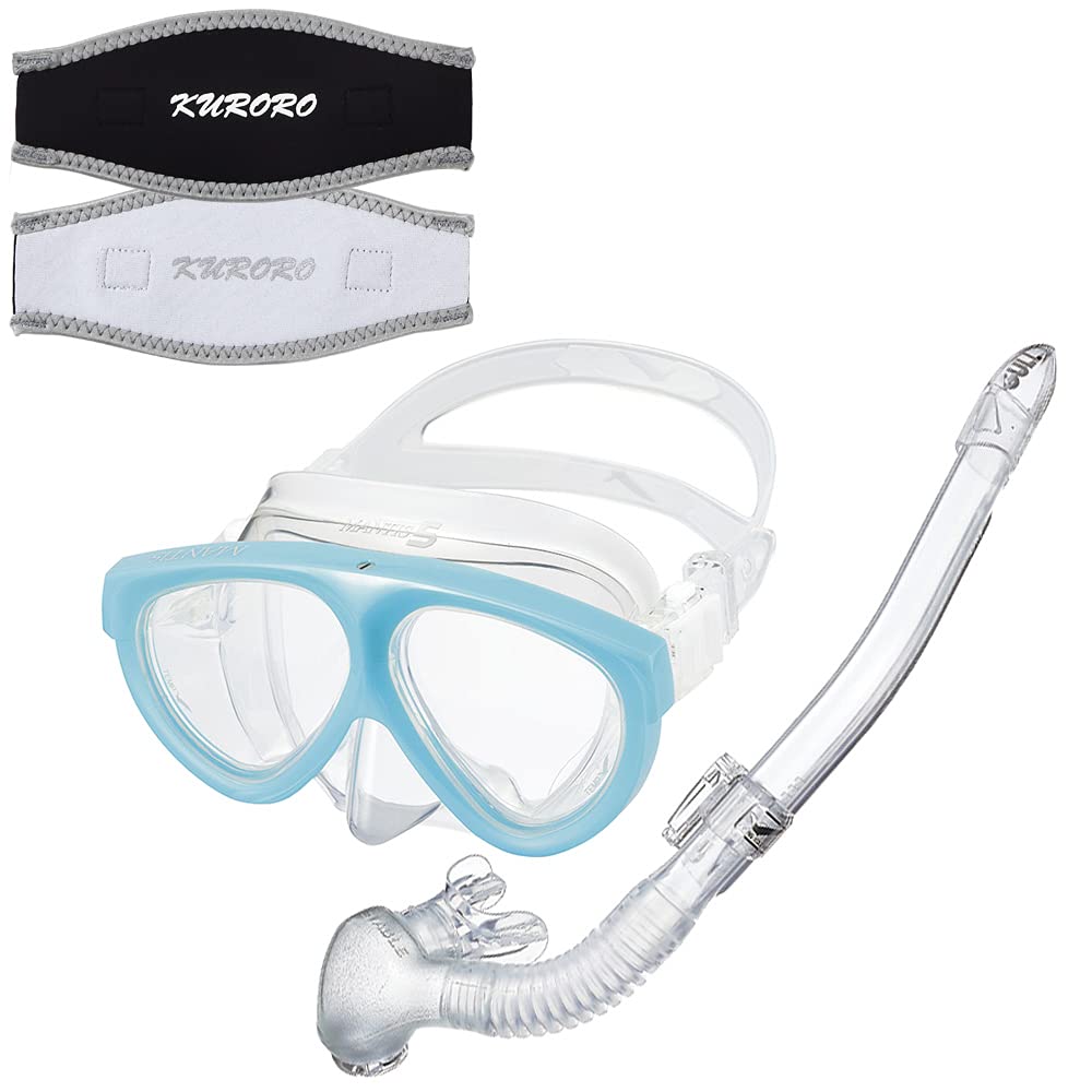 

GULL Mask Mantis 5 Silicon Caribbean Blue x Snorkel Canal Stable Silicon Clear x KURORO Mask Strap Cover x (Black Silver)