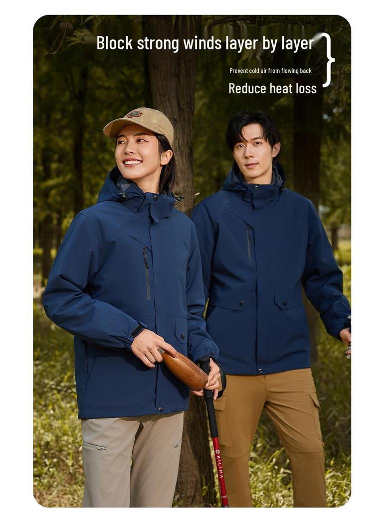 Unisex Windproof Waterproof 3-in-1 Logo Windbreaker Jacket with Detachable Coat for Couples