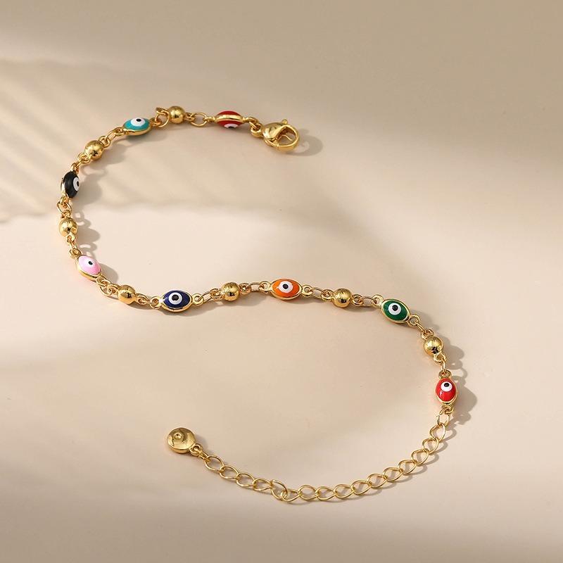 Women 18k Gold Plated Multicolor Evil Eye Adjustable Ethnic Bracelet