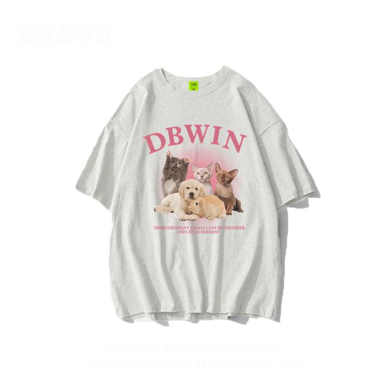 Women's Oversized Gray Casual T-Shirt - Short-Sleeve Retro Hong Kong Style for Summer