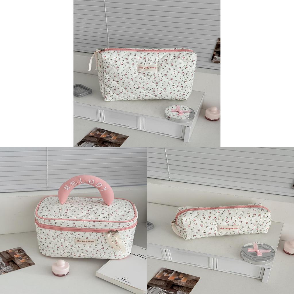 Florale Nylon-Kosmetiktasche mit Reißverschluss für den täglichen Gebrauch und Reisekomfort