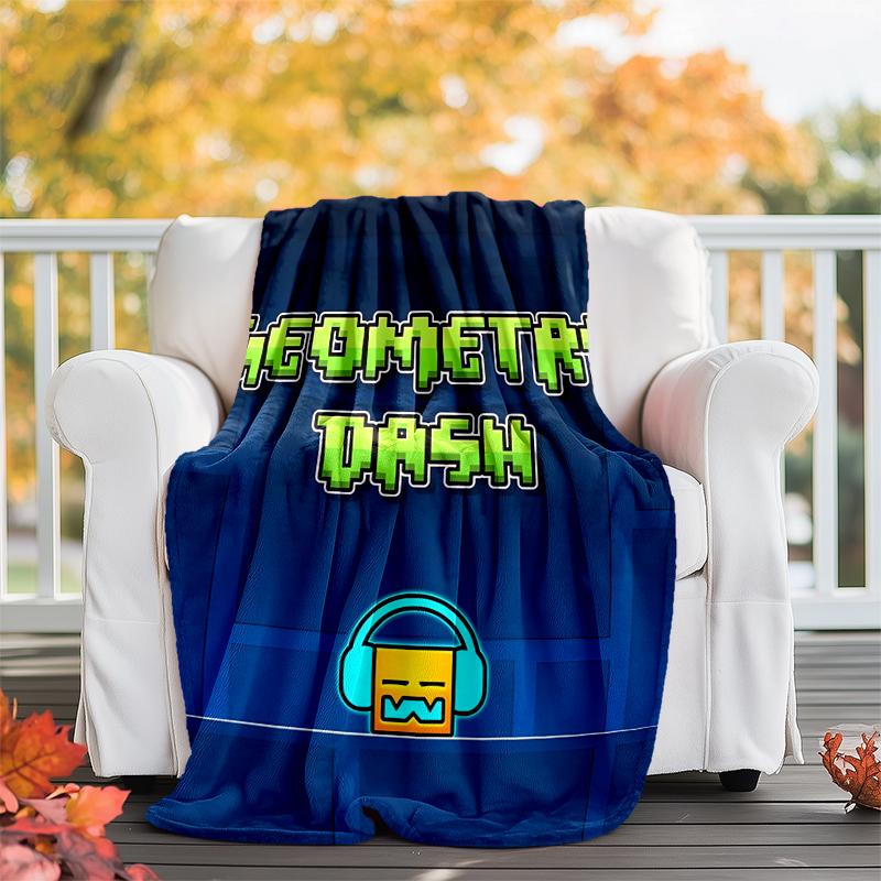 Geometry Dash Flannel Blanket Soft All-Season Throw, Design for Camping, Car Travel, Hiking Sofa, Bed, Office Perfect Gift for Parties
