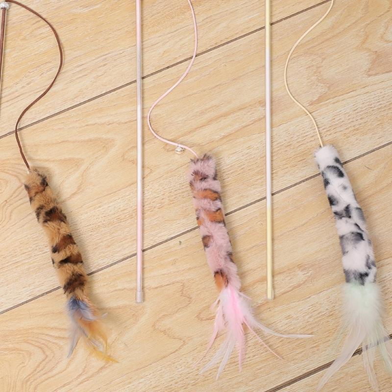 Cat Furry Toy Wands Toy with Furry LeopardPrint Lovely Teasers for Kitten or Cats Plaything Gift for Indoor Cat