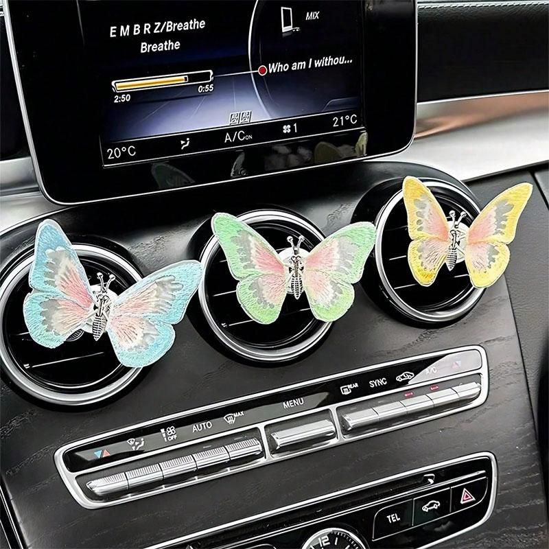 Dynamic Butterfly Car Vent Clip - Colorful Embroidered Wings, Easy to Install, Durable Fabric, Unique and Beautiful Car Decorati