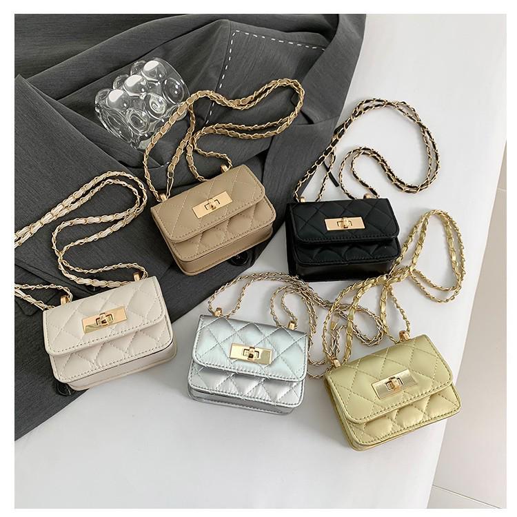 Korean Style Retro Women's Diamond Pattern Chain Crossbody Bag 2025 - Trendy Fashion Casual Small Square Shoulder Bag