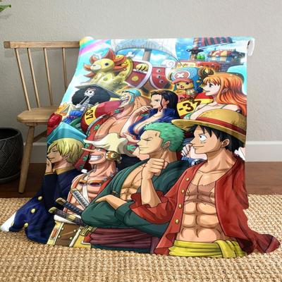 Filt med tryck av One Piece Luffy, högkvalitativ fleecfilt, varm och mjuk, lämplig för soffor, sängar, campingresor och kontor.