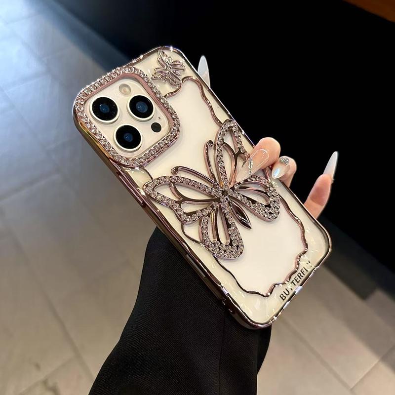Glitter Crystal Diamond Butterfly Phone Case For iPhone 17 AIR 16 15 14 Plus 13 17 16 Pro Max Clear Plating Shockproof Cover 16