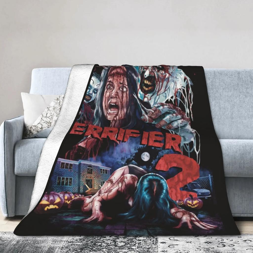 Terrifier Horror Movie Plush Blanket  Soft Warm Flannel Throw for Kids and Adults Perfect for Bed Couch or Sofa