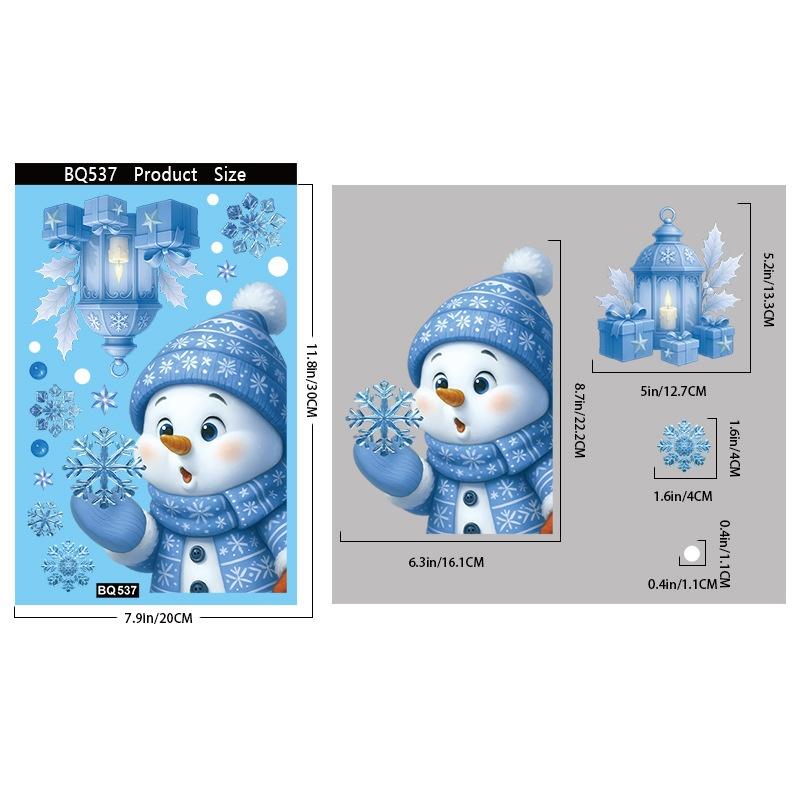 1/2 Sheets Cartoon Snowman Snowflake Santa Claus Christmas Window Wall Sticker Self-Adhesive Decor New Year Windows Stickers