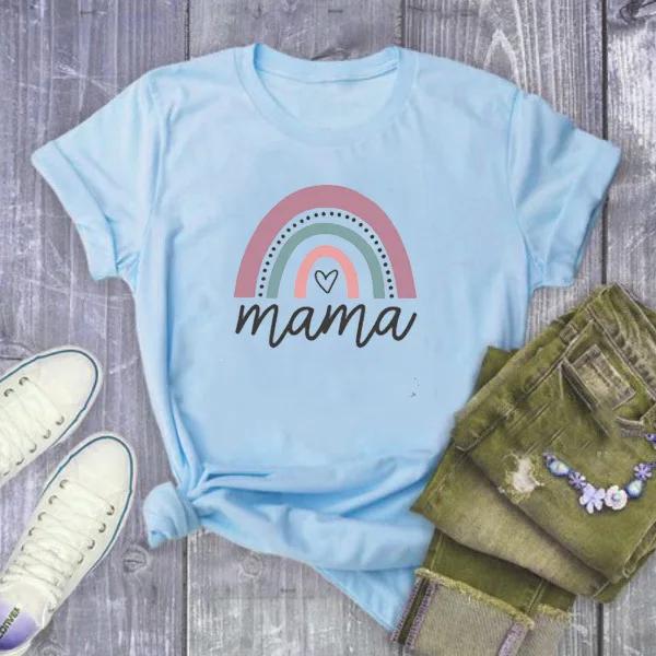 Rainbow Mama Letter Print T Shirt Women Short Sleeve O Neck Loose Tshirt Summer Ladies Tee Shirt Tops Clothes Camisetas Mujer