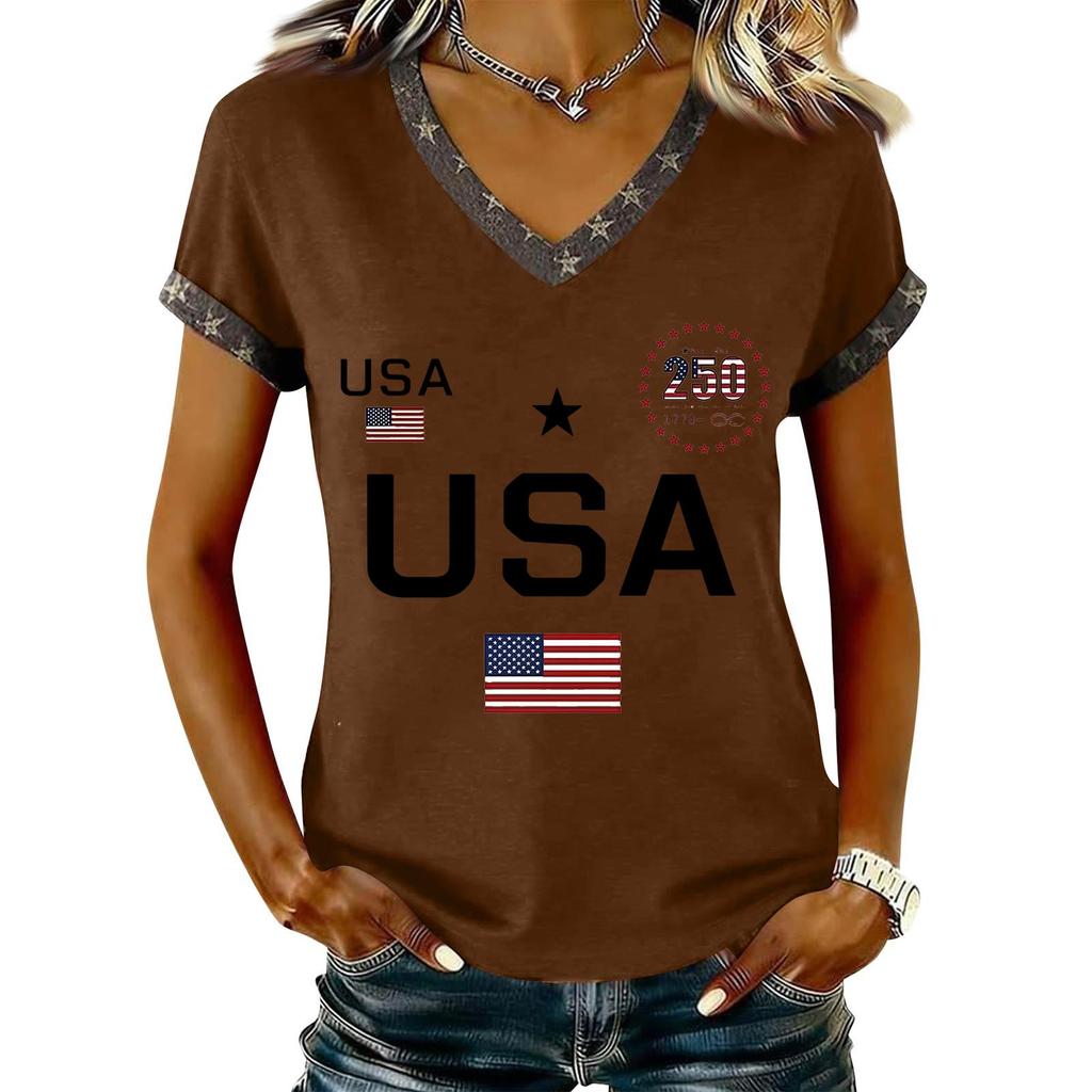 Damen Lässiger V-Ausschnitt Kurzarm Pullover Bedrucktes T-Shirt Top