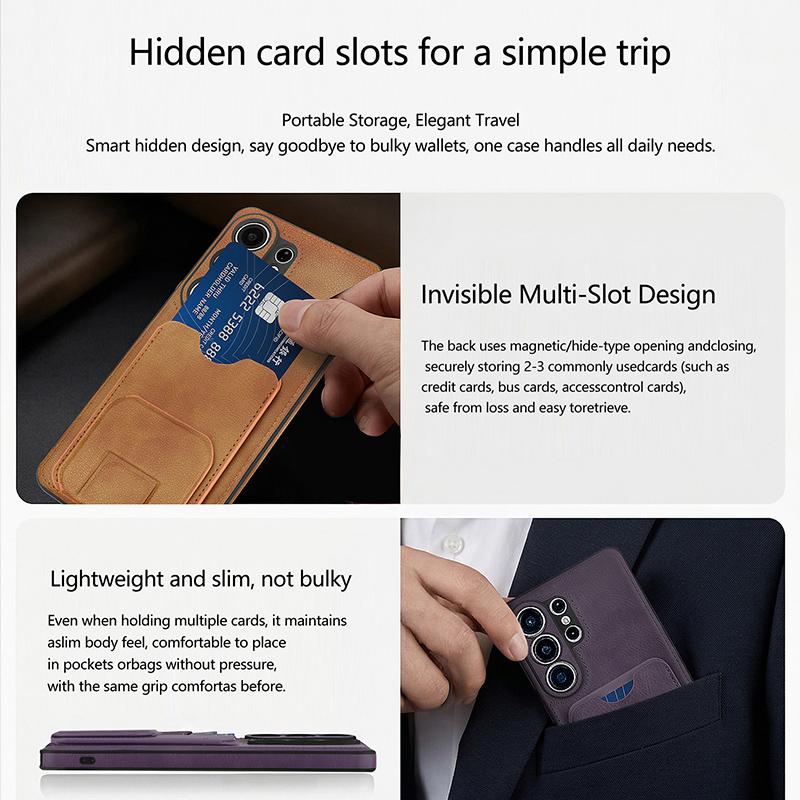 Vintage Leather Case for Samsung Galaxy S26 Ultra S25+ Plus S24 S23 A15 A16 A54 A55 A56 With Card Holder Pocket Kickstand