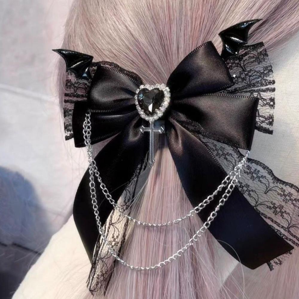 Women's Harajuku Steampunk Handmade Headwear Double Ponytails Subculture Japanese Spicy Girls Lolita Y2K Gothic Bow Hairpins