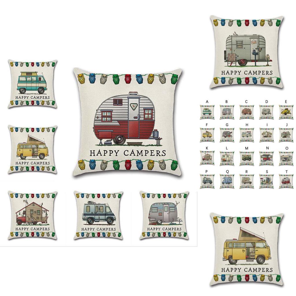 Ornate Happy Campers Sofa Throw Cushion Cover Ideal For Home Dcor
