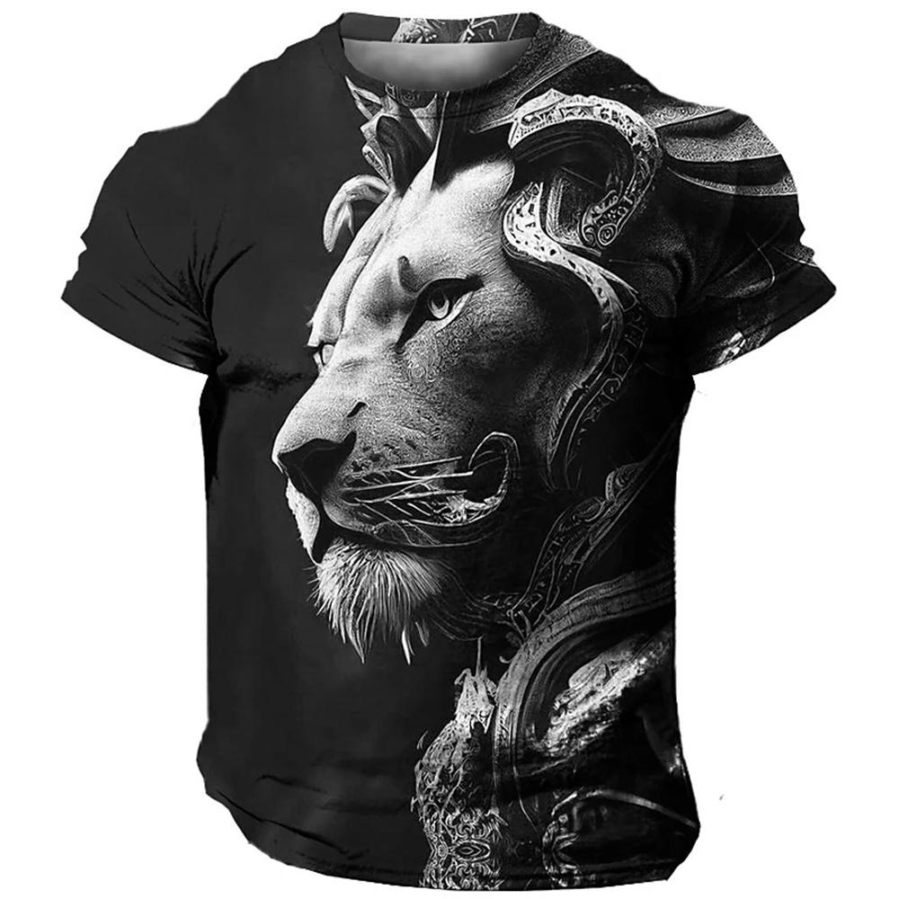 Summer Men'S T-Shirt Animal Lion Print Fierce Beast Wear Everyday Casual Men'S Clothing Loose Oversized-Shirt Vintage Sweatshirt