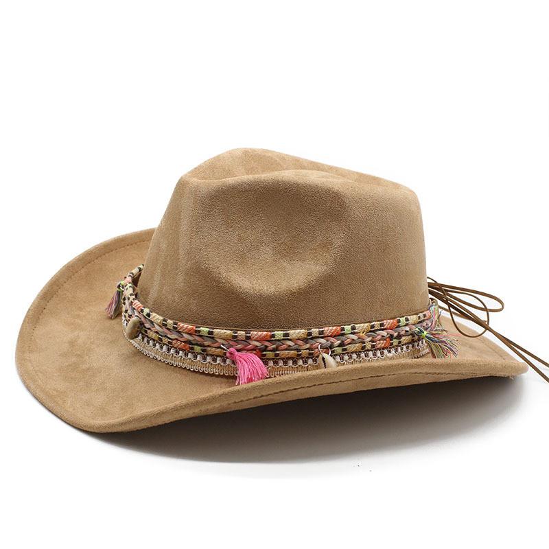 Västlig Stil Suede Filthatt Med Bred Brätte För Män Och Kvinnor