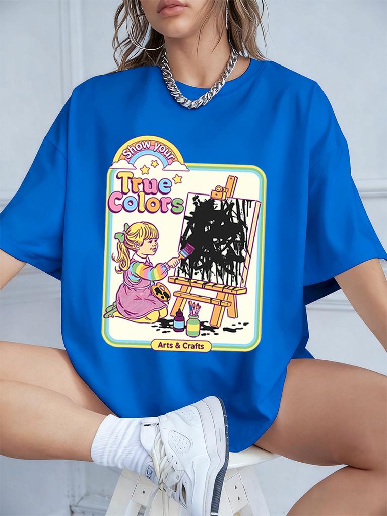 True Colors Funny Comic Printing TShirts Womens Summer Cotton Short Sleeve T Shirt Loose ONeck Soft Tops Casual Womans Clothes