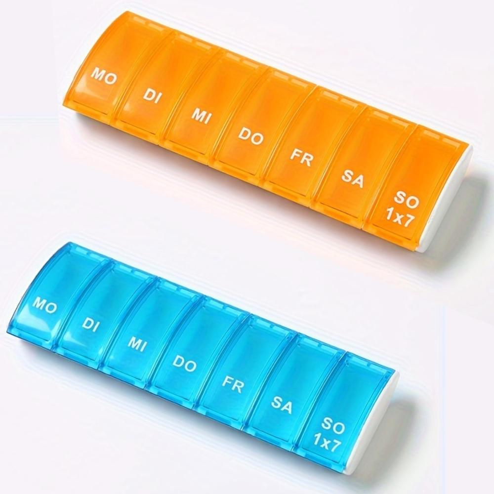 7Day Pill Organizers with Labeled Compartments Monday to Sunday Color-Coded for Travel And Daily Use Featuring a Vibrant Familie