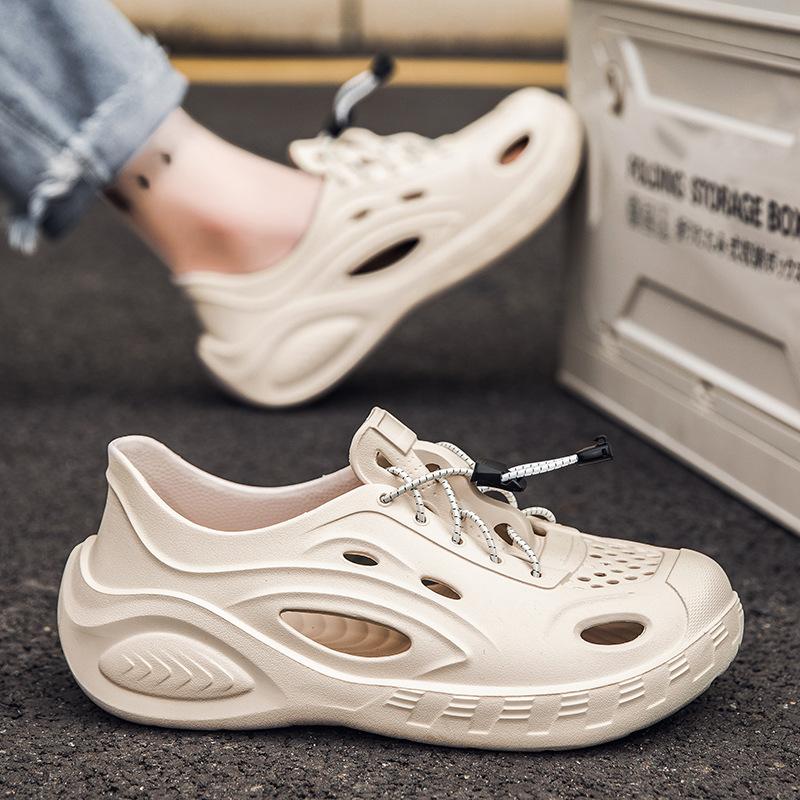 Men'S Solid Color Hole Shoes Fashion Trend Sandals Hollowed Out Outside Wear Thick-Soled Shit Bag Heel Shoes