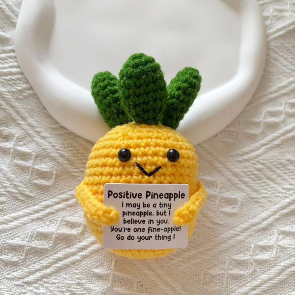 Håndlaget Heklet Fin-Ananas Motiverende Plysj, Stoff Samleobjekt Dukke for Festdekorasjon, Bedårende Positiv Energi Ornament