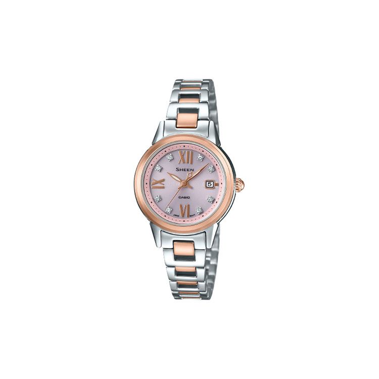 Casio Sheen Solar Series Elegant Waterproof Solar Quartz Movement Stainless Steel Strap Women watches Gold SHE-4522SG-4A-PERSON Pink Watch Dial