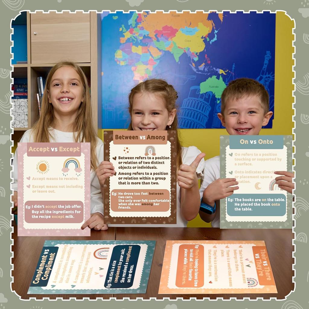 Pajean 16 Commonly Confused Words Poster 14 x 11 Inch Homophones Charts English Language Classroom Decorations Grammar Posters for English Teacher