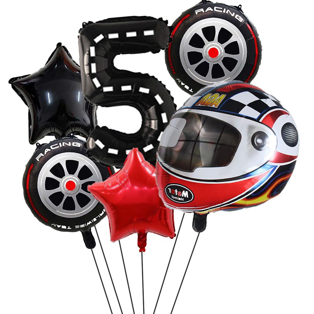 6PCS Motor Helmet Balloon Wheel Tire Racing Balloons Birthday Decor Boys Race Car Dirt Bike Motorcross Hot Wheel Party Supplies