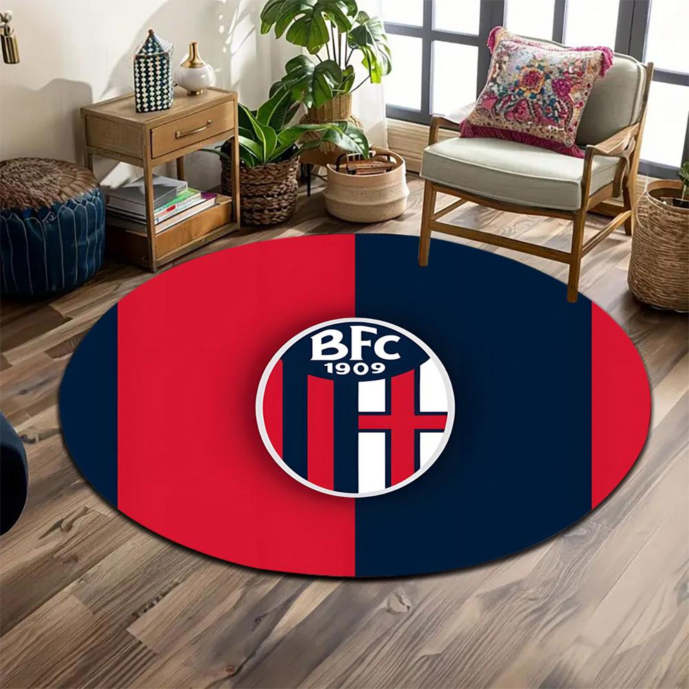 Round Rug Bologna FC 1909 BFC Oval Crest Red Navy Vertical Stripes Soccer Club Circular Rug for Italian Football Fan Decor