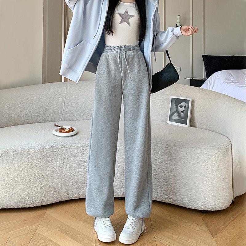 

Lamb wool sweatpants women s winter new straight wide-leg pants small casual loose and thin sweatpants S серый