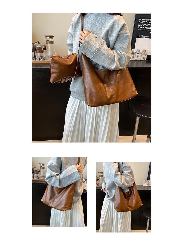 Women's Retro Textured Large Capacity Shoulder & Crossbody Bag - Versatile for Casual and Commuting, Perfect for Autumn