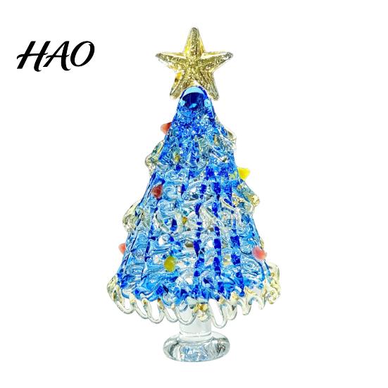 Kristallen Boom Bureauornament Handgeblazen Glas Kerstbeeldje, Mini Tafelbladornamenten Kerstornament, Handgemaakte Bureau Feestdecoratie Decoratief