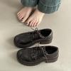 British style thick heel high heel small leather shoes women's summer fashion retro lace-up skirt single shoes thick sole shallow mouth loafers