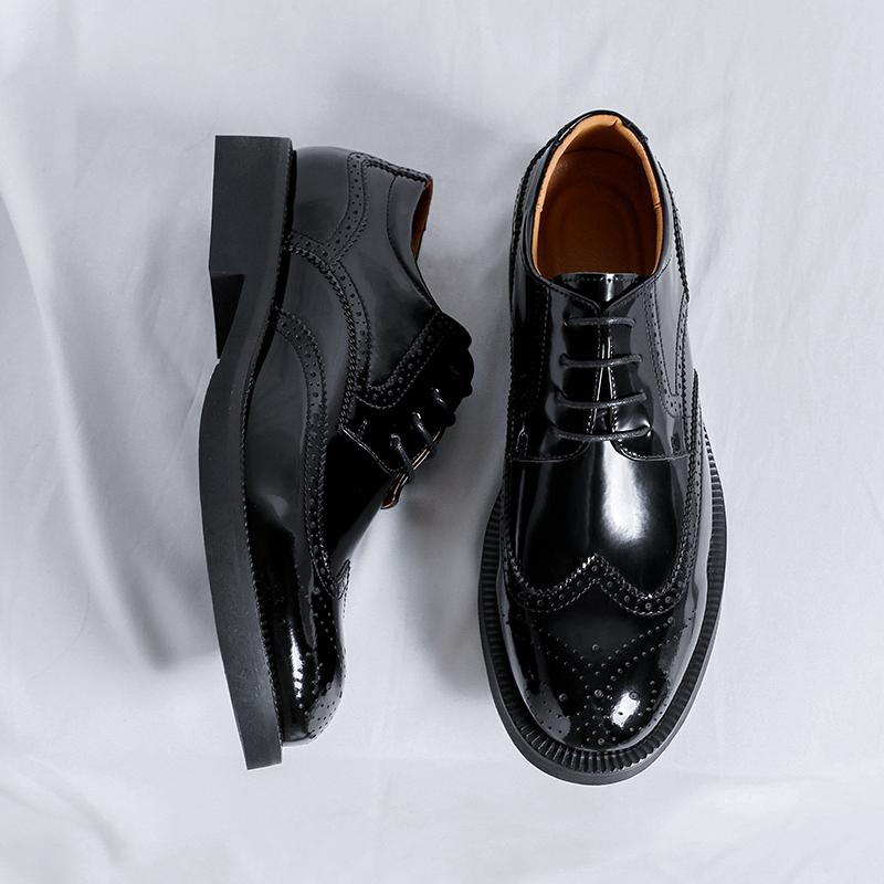 Designer Brand Men's Glossy Leather Shoes Versatile Thick Soled Shoes Minimalist Men's Business Shoes Party Dress Shoes