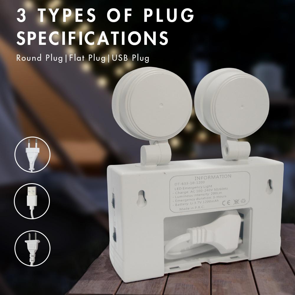 Dual-Head Emergency Lamp Rotatable Fire Safety Lighting Wall-Mounted Evacuation Light Portable Camping Light for Power Outage