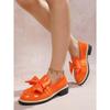 Damen Übergröße Britischer Stil Lackleder Loafers Neue Herbst Schleife Mittelhoch Blockabsatz Schuhe