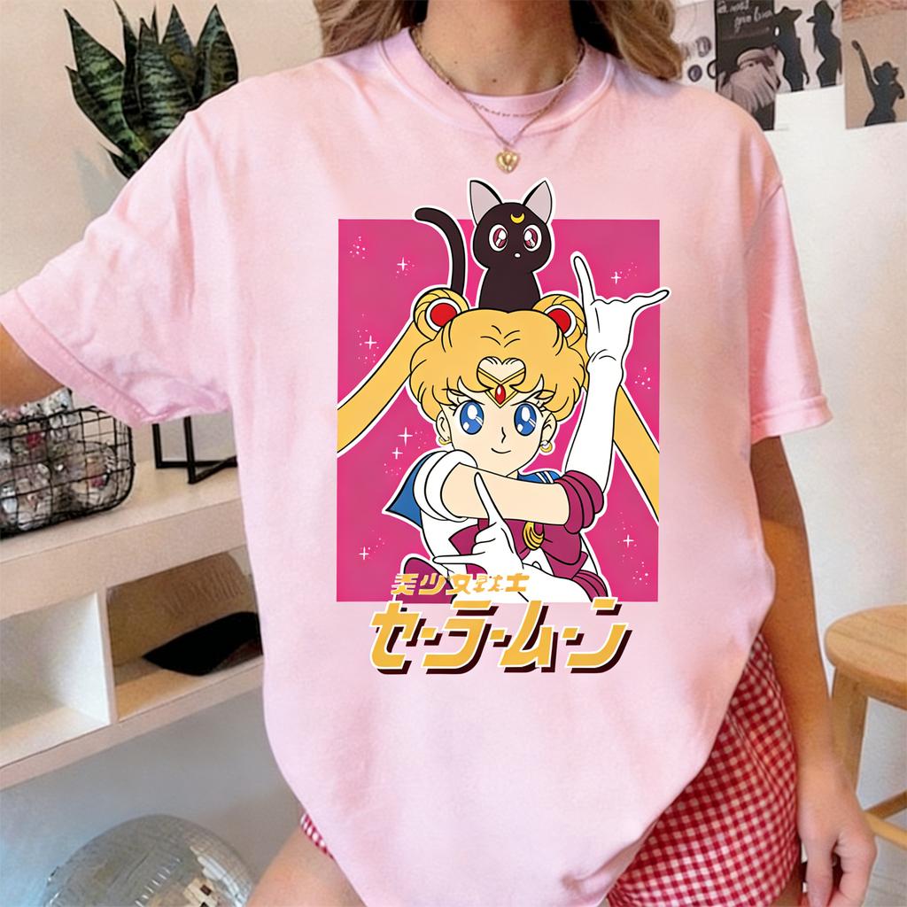 2026 Sailor Moon Anime Childrens T Shirt Women Unisex Short Sleeve Tee Loose Casual Tops Summer Y2k Cartoon Graphic Tee Streetwear