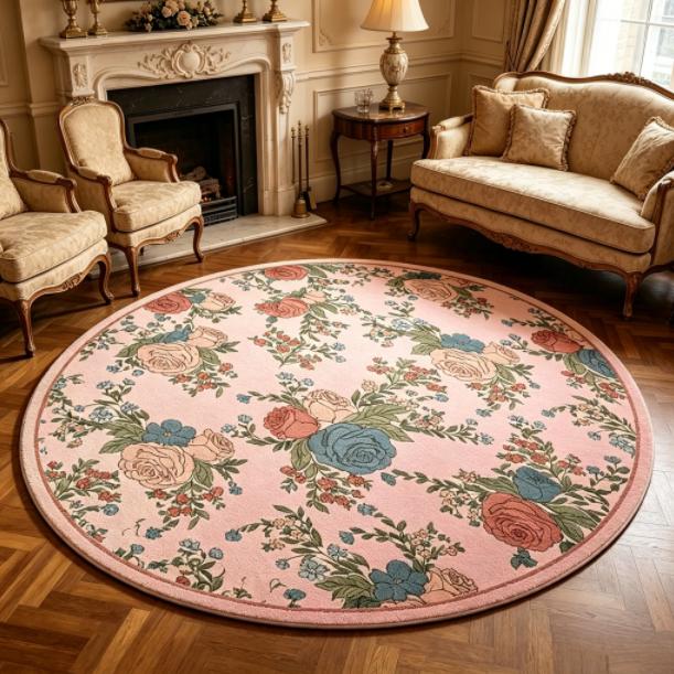 Flower Pattern Carpets for Living Room French Style Bedroom Decor Round Carpet Fluffy Soft Lounge Floor Mat Home Thick Plush Rug