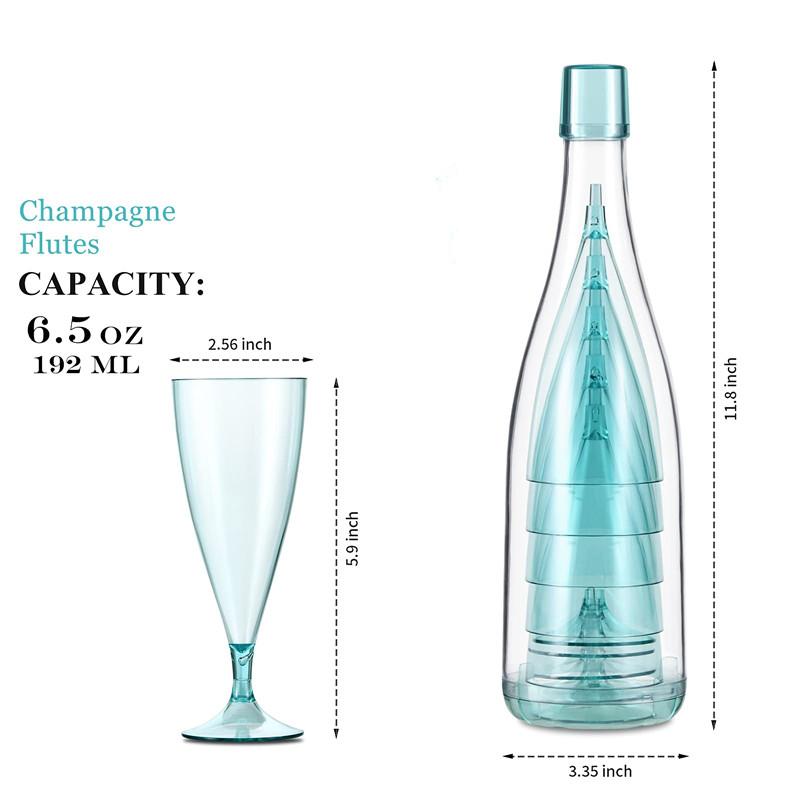 Set di Calici da Vino in Plastica con Bottiglia Contenitore Flûte da Champagne Portatili per Picnic Campeggio Mimosa Bar