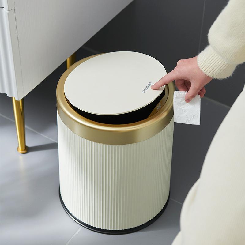 Modern White and Black Double Layered Trash Bin with Press Top Lid for Bathroom, Office and Bedroom