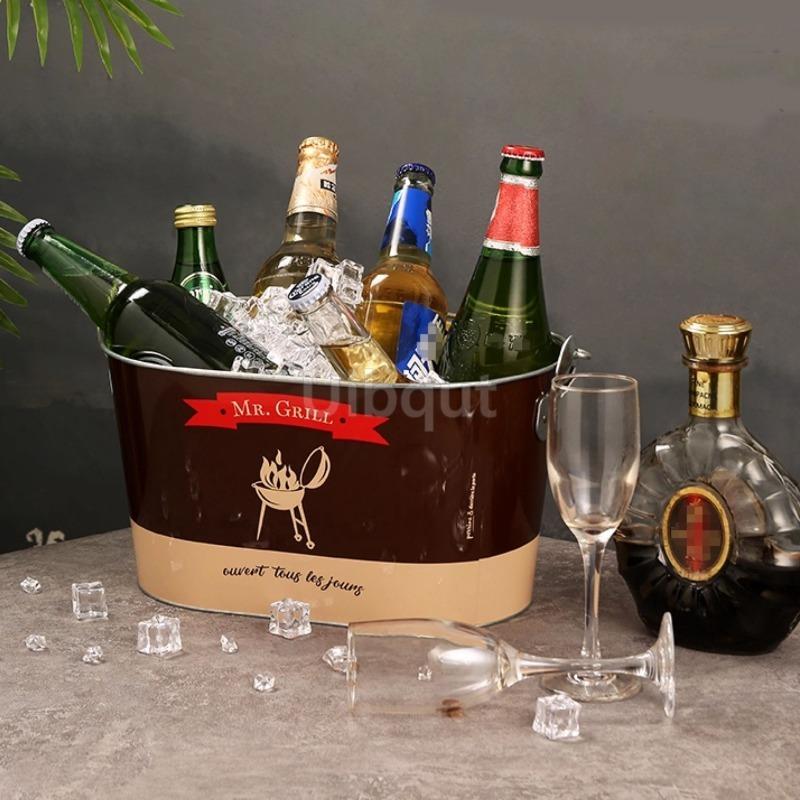 Internet Celebrity Retro Beer Beverage Ice Bucket High Aesthetic Home Handheld Tin Ice Bucket Camping Bar KTV Tonneau En Bois