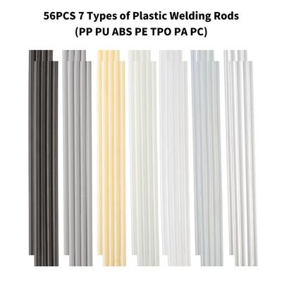 56PCS 7 Types of Plastic Welding Rods(PP PU ABS PE TPO PA PC),Plastic Welding Kit for Car Bumper, Kayaks,plastic Welder