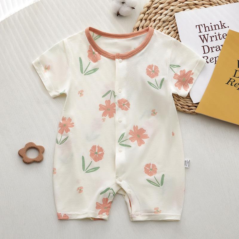 Infant Summer Short-Sleeve Modal Bodysuit - Lightweight Newborn & Toddler Pajamas Romper