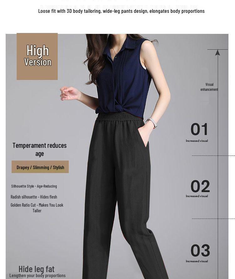 Women's High Waist Linen Harem Pants - Summer, Loose, Nine-Point, Ice Silk, Slimming, Casual, Thin.