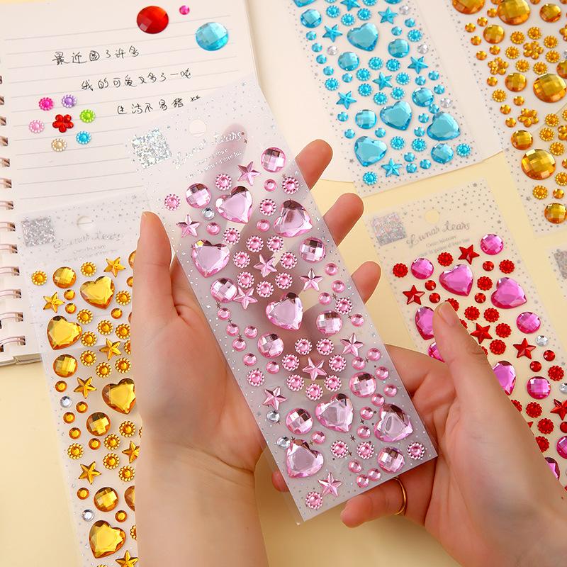 Love Heart Shaped Face Gem Sticker for Kids Diamond Acrylic Crystal Tattoo Stickers DIY Three-dimensional Rhinestone Decorations