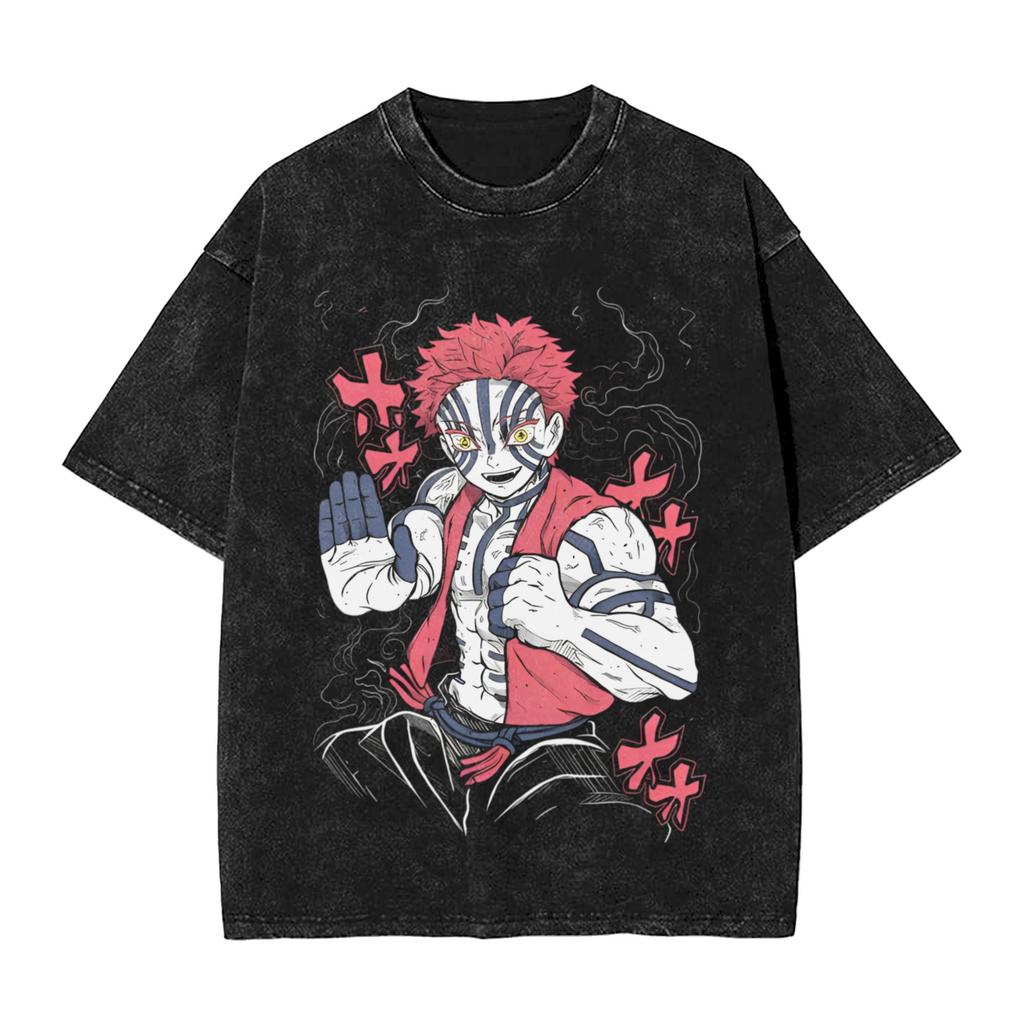 Anime Demon Slayer Hashibira Inosuke Graphic T Shirt Men Women Cotton Tshirts Vintage Washed Tee Harajuku Male Casual T-shirts