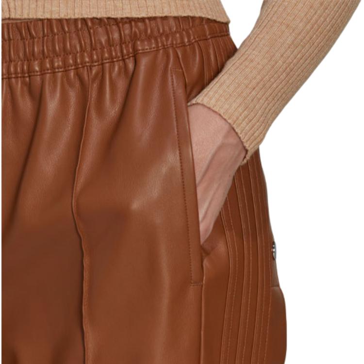 Adidas Originals Trefoil Solid Logo Print Snap Button Straight Leg Track Pants Women Bottoms Brown II6098