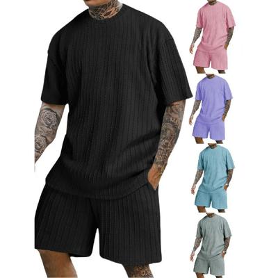 Sommer Mode Lässig Sport Herren Set, Kurzärmelige Fünf-Zoll-Shorts, Bequemes Schnelltrocknendes Einfarbiges Set, Zweiteiliges Herrenset