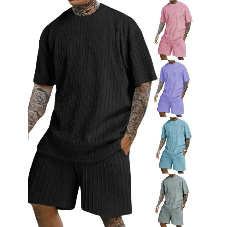 Summer Fashion Casual Sports Men'S Set, Short-Sleeved Five-Inch Shorts, Comfortable Quick-Dry Pure Color Set, Two-Piece Men'S Set