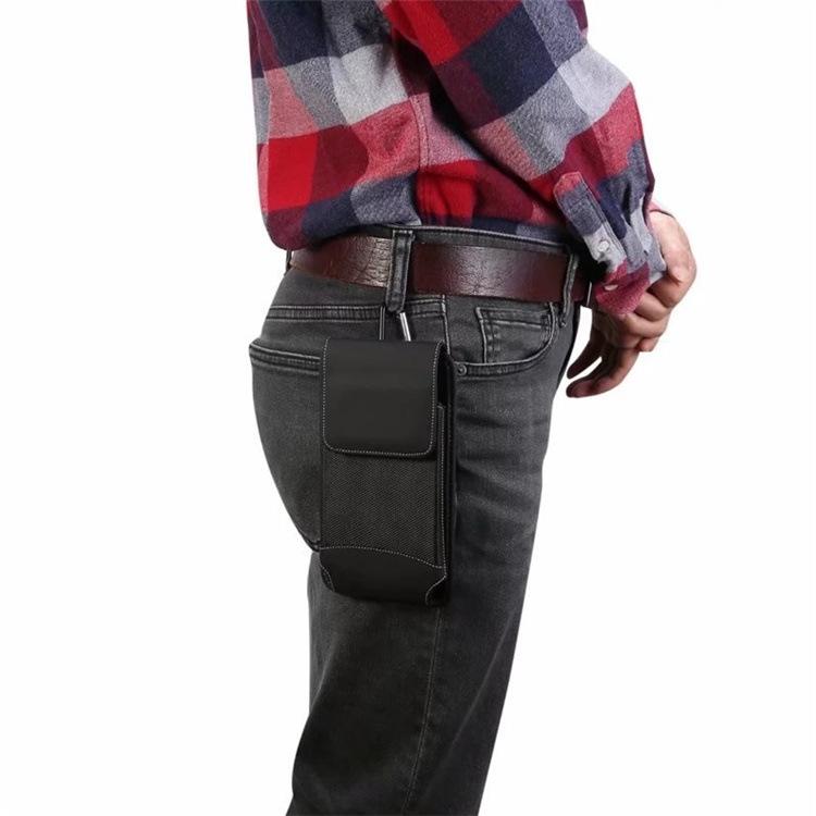 Men's Lightweight Leather Waist Phone Bag - Oxford Nylon, Horizontal/Vertical Style