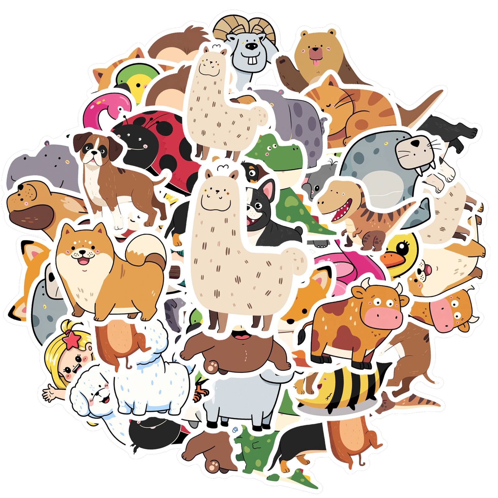 

35pcs Cartoon Animals Stickers Playful Cute Creatures Stickers Animal Stickers For Suitcase Fridge Phone Luggage Laptop